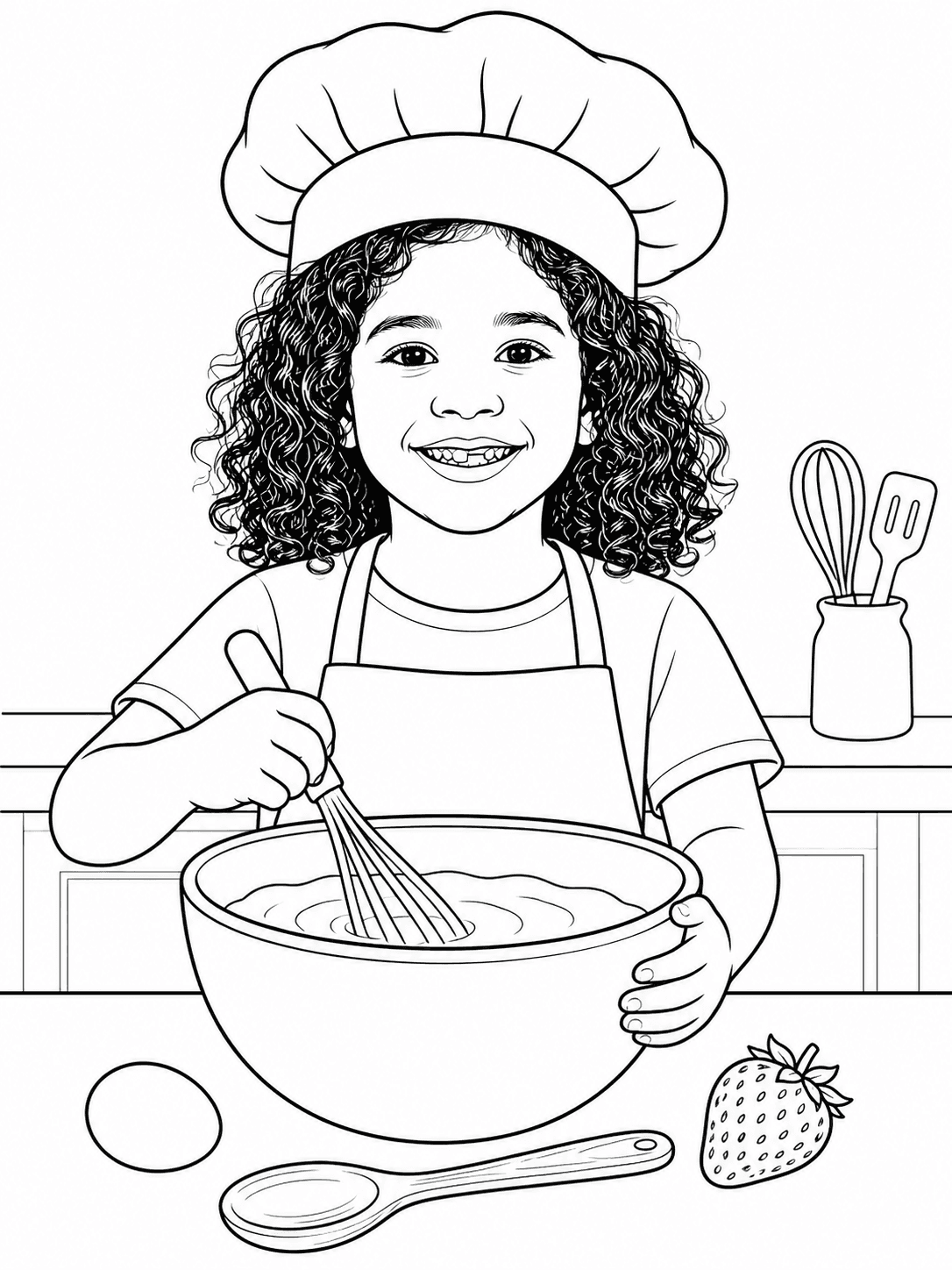 Página de colorir personalizada do tema Chef, gerada a partir da foto de referência