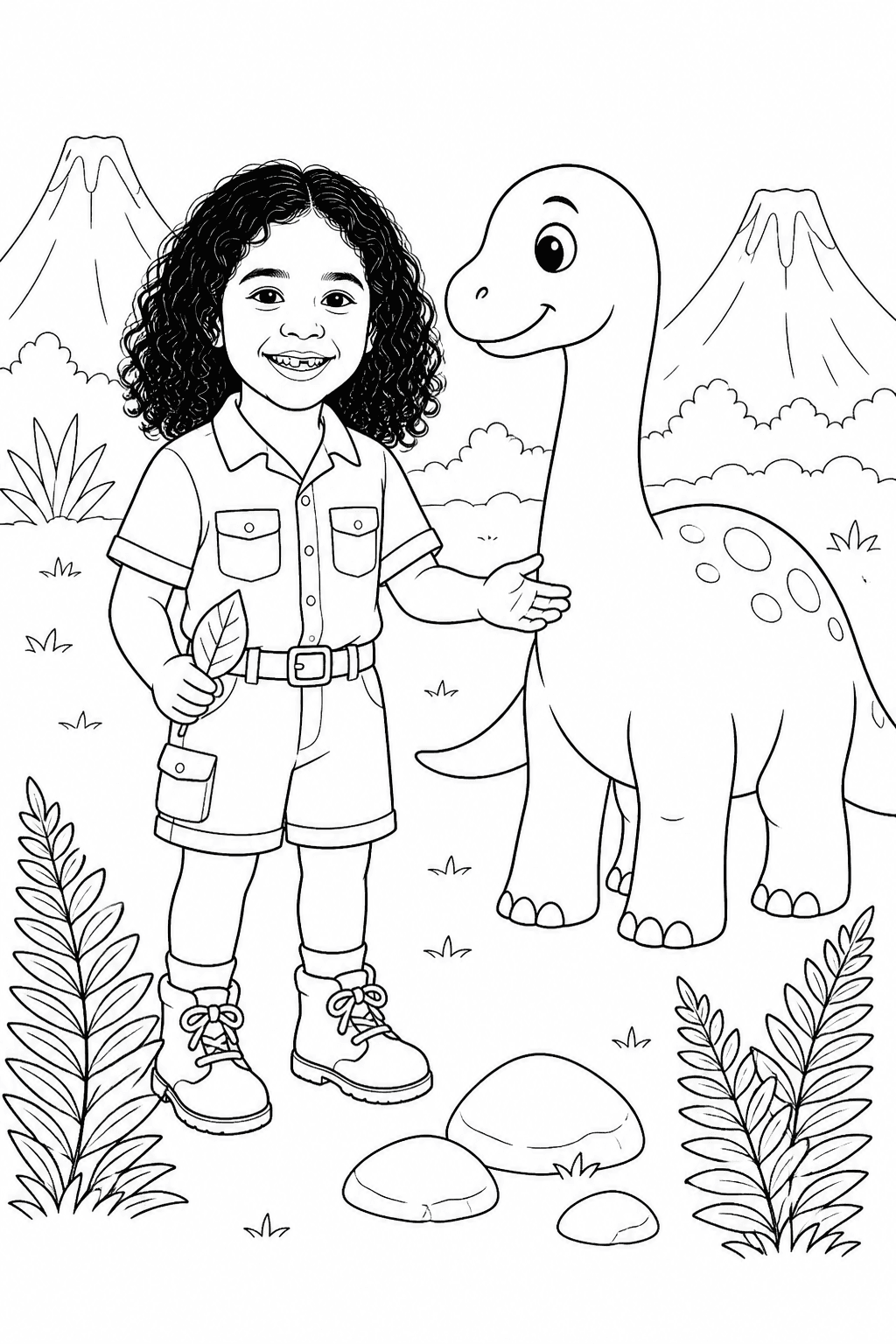 Página de colorir personalizada do tema Dinossauro, gerada a partir da foto de referência