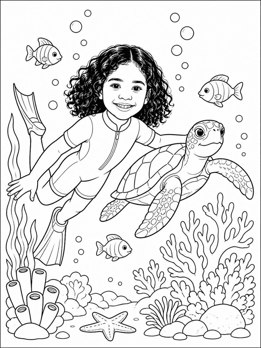 Página de colorir personalizada do tema Fundo do mar, gerada a partir da foto de referência